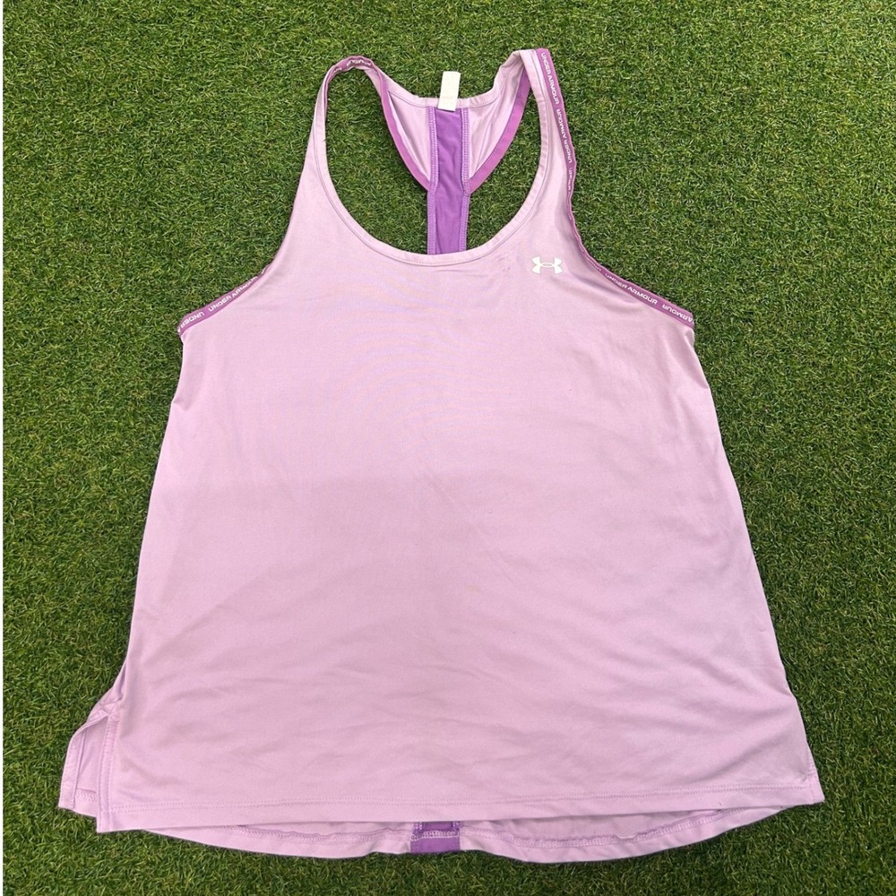 Under Armour Womens Purple Racerback Tank Top Loose Fit HeatGear Small